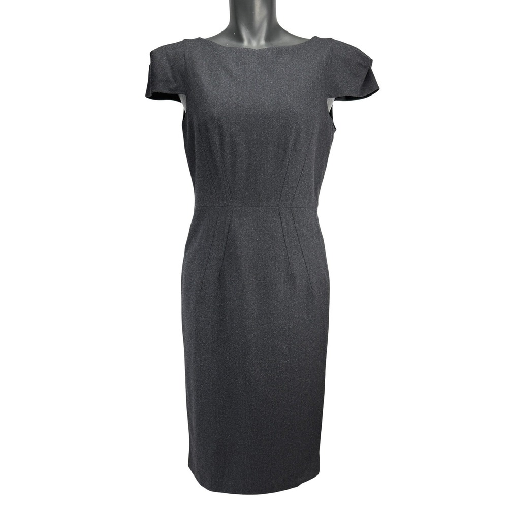 TARA JARMON Wool Office Cap Sleeve Dark Gray Sheath Dress Size 42 (US 10)